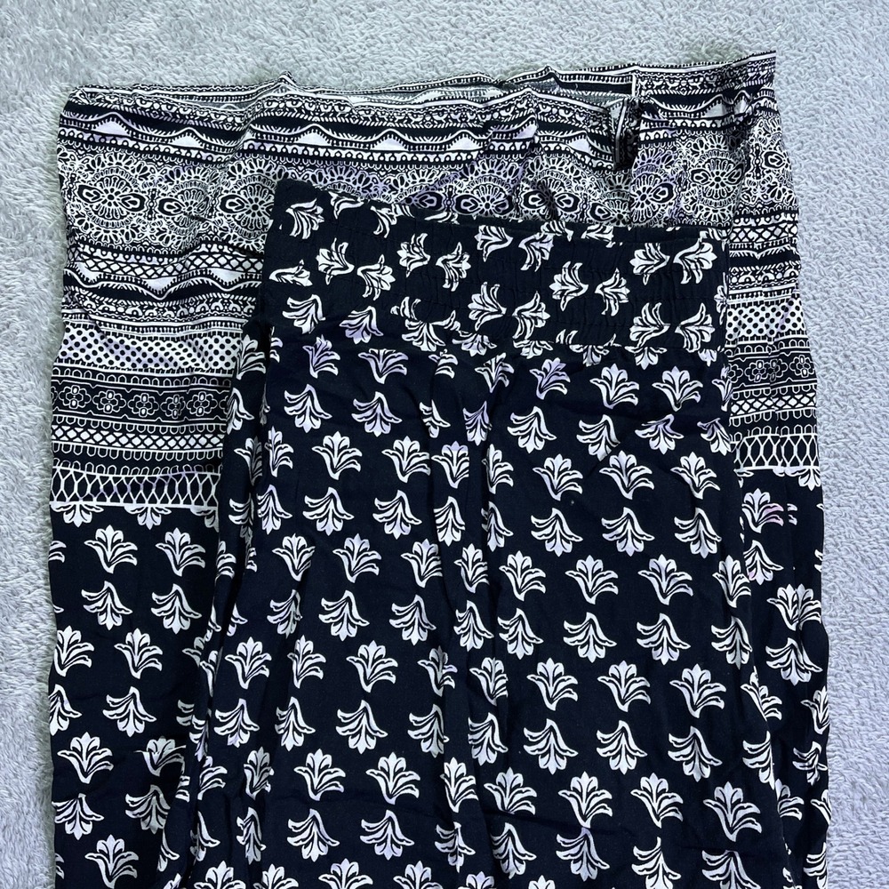 New Directions Black White Floral Wide Leg Palazzo Pants Women's Size L